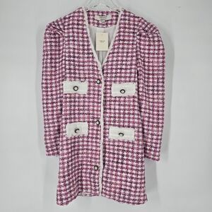 Dream Sister Jane Olivia Checked Bouclé Tweed Mini Dress Pink Size S NEW